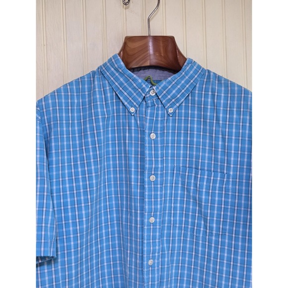 IZOD Saltwater Shirt Mens 2XL Blue Plaid Short Sleeve Button Down Collar Pocket - Picture 1 of 8